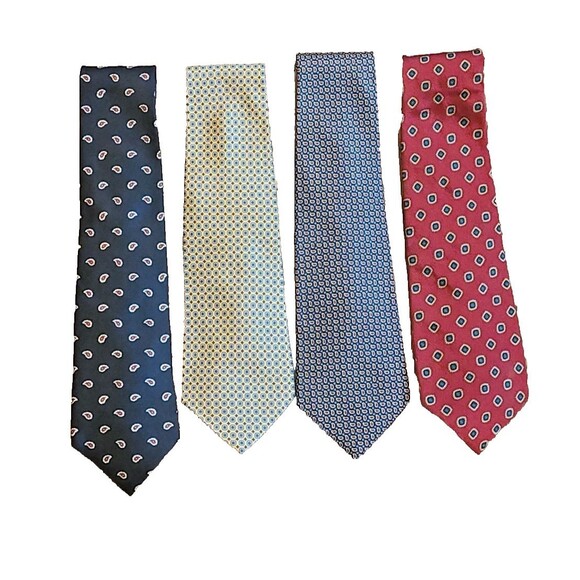 Lot of 4 Vtg Polo Ralph Lauren Silk Tie Hand Made USA Yellow Red Dark Blue Navy - Picture 1 of 16